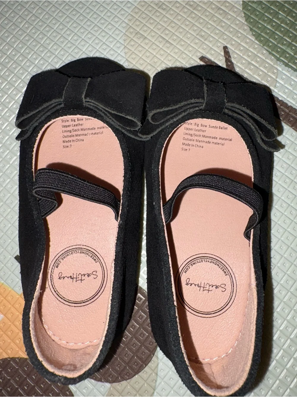SweetHoney Black Big Bow Suede Leather Ballet Flat Dress Shoes Baby Girl 7